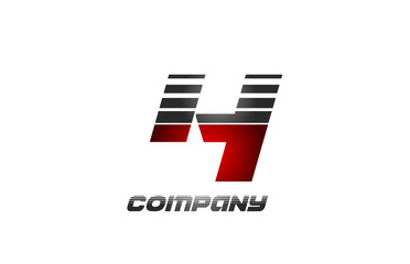 4 four number logo icon design in red grey gradient color for business and company