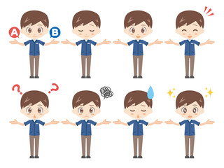 人物セット＿手を広げる＿コンビニ店員＿男性.