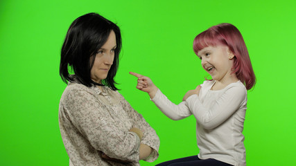 Mother and little daughter laughing, playing together. Chroma Key. Mothers day