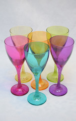 Mock up design set of elegant and traditional drink ware / drinking glass & Jar for wine or juice, colorful transparent isolated on black background 