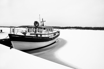 Lonely boat in the lake . abandon boat in the lake . 