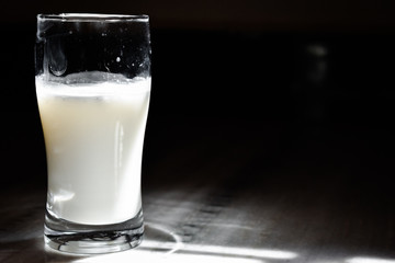 Glass of milk on table