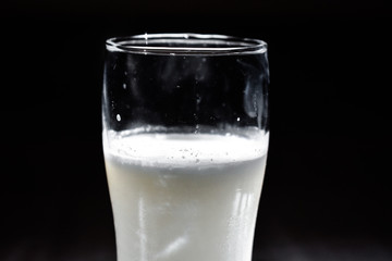 Glass of milk on table