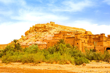 Unesco heritage Ait Ben Haddou kasbah in Morocco. Tourist attraction