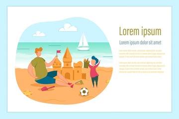 Father Son Family Build Castle on Beach Poster