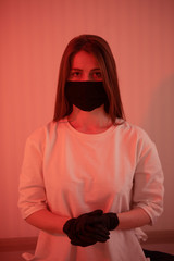 Obraz premium woman with mask and gloves, isolation 2020, coronavirus 