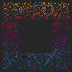 Children play music. Musical education, theatre, school.