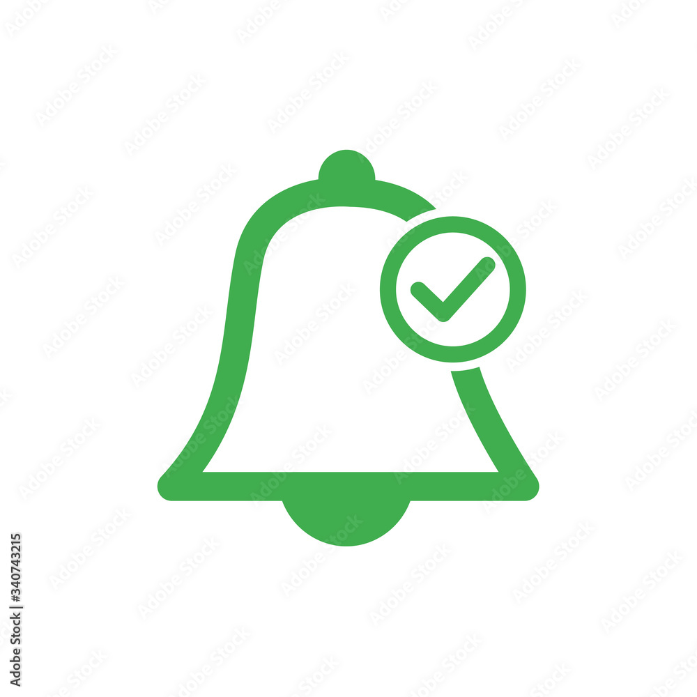 Poster allow notifications bell icon. an active alarm on your devices with deadline checkmark on bell. stoc