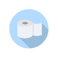 Toilet paper rolls icon in blue circle. Toilet and bathroom element. Hygiene and sanitation. Cartoon flat illustration isolated on white background
