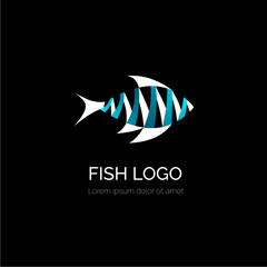 Logo with a fish on a black background. Logo with a gradient. For a seafood company selling fish. Good food and fish restaurant.