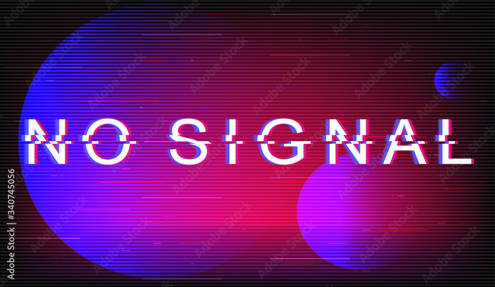 Fototapete no signal glitch phrase. retro futuristic style vector typography on purple background. television c