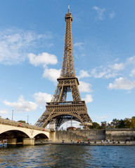 Fototapeta na wymiar Eiffel Tower as seen from the Seine River, Paris, France