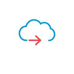 A minimalistic cloud icon with arrow, cloud computing idea or cloud related idea. Stock Vector illustration isolated on white background.