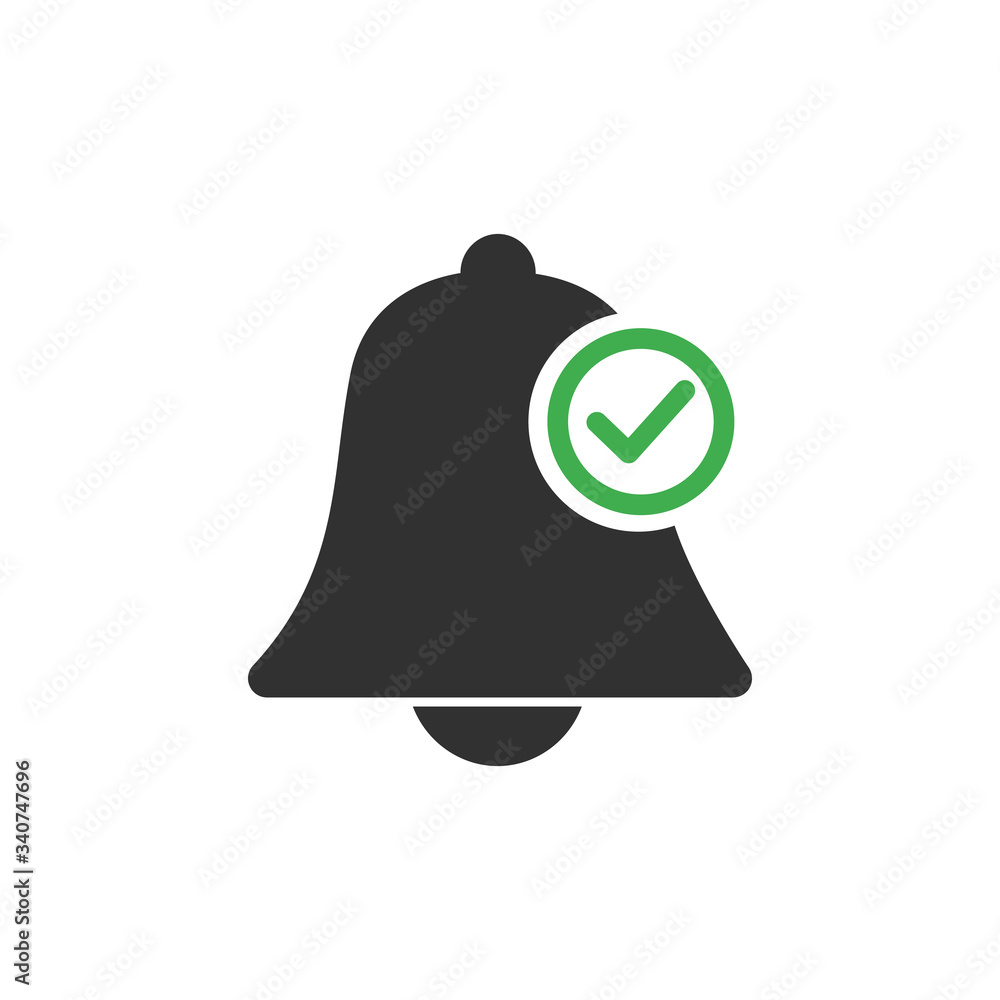 Poster allow notifications bell icon. an active alarm on your devices with deadline checkmark on bell. stoc