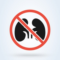 Forbidden sign with a kidney amputation internal organ, no kidneys. Vector illustration