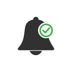 Allow notifications bell icon. An active alarm on your devices with deadline checkmark on bell. Stock Vector illustration isolated on white background.