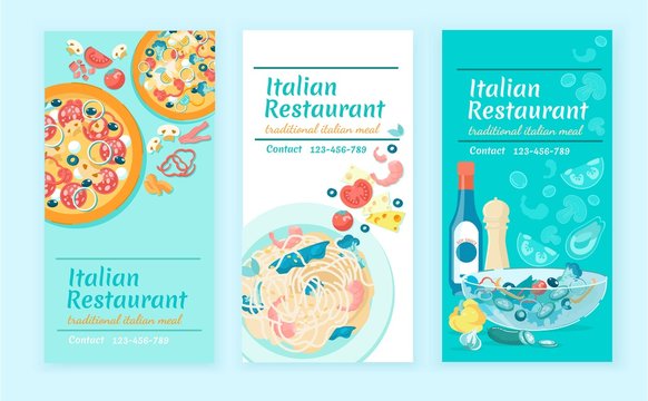 Italian Restaurant Offers Flyer Flat Templates Set