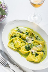 Pasta with ricotta cheese, beet roots and tomatoes