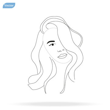 VECTOR stylish original hand-drawn graphics portrait with beautiful young attractive girl model for design. Fashion, style, beauty . Graphic, sketch drawing. Woman, girl.