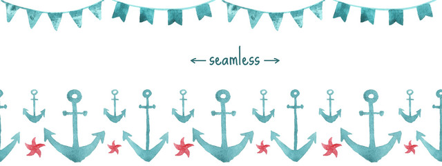 Watercolor hand drawn Illustration with a seamless border. © WinWinFolly