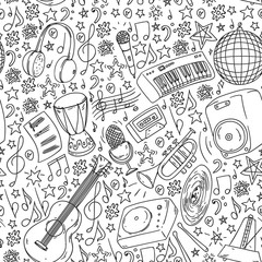 Online internet music education. Musical pattern for posters, banners. Festival, karaoke, disco, rock.