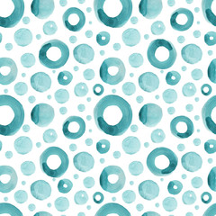 Watercolor hand drawn seamless pattern with a blue circle.