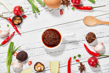 Creative drawing of the retro style of chili sauce