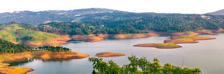 the beautiful panoramic view of umiam lake in shillong in meghalaya