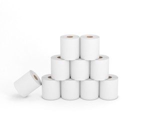 Rolls of Toilet paper on white background. Coronavirus panic