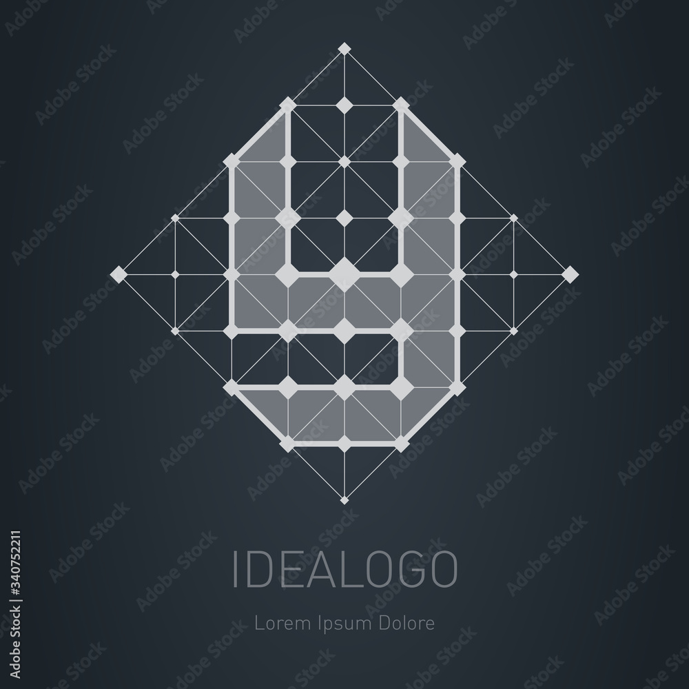 Poster plogo with letter y. design element with squares, triangles and rhombus. vector logotype template.ri