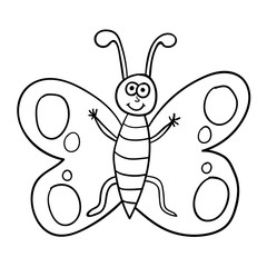 Cartoon doodle butterfly isolated on white background. Vector illustration.  
