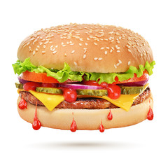 Classic cheeseburger isolated on white