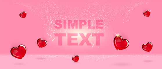 Heart shaped candies realistic vector product ads banner template. Romantic dessert 3d mock up design. Red lollies confections advertisement horizontal printable flyer, brochure with text space