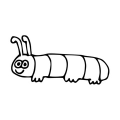 Cartoon doodle caterpillar isolated on white background. Vector illustration. 