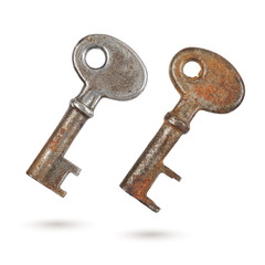 Old rusty keys isolated on white background