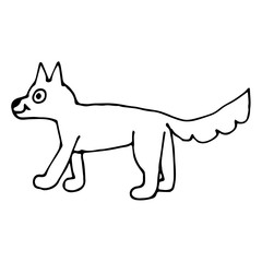 Cartoon doodle linear cute dog isolated on white background. Vector illustration. 