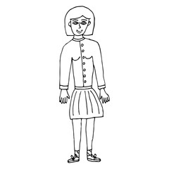 Fototapeta na wymiar Cartoon doodle woman isolated on white background. People. Vector illustration. 