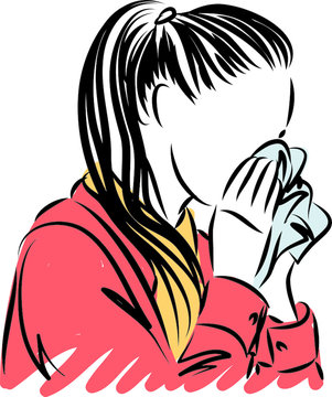 YOUNG WOMAN SNEEZING PREVENTION CONCEPT VECTOR ILLUSTRATION