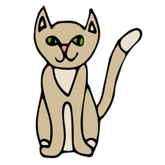 Cartoon doodle cat sitting isolated on white background. Vector illustration.     