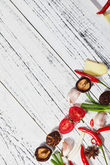 The food is placed on a white board