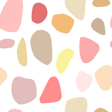 Vector seamless terrazzo pattern. Abstract background. Natural stone texture. Trendy shapes and colors for textile, wallpaper, wrapping paper © Anna