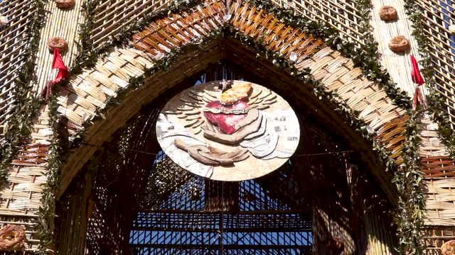 Traditional Sicilian festival of the Easter Arches in San Biagio Platani made with cereals, legumes, pasta, bread and other genuine materials.