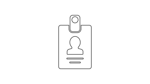 Black line Identification badge icon isolated on white background. It can be used for presentation, identity of the company, advertising. 4K Video motion graphic animation