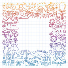 Vector pattern for little girls. Princess illustration for happy birthday party.