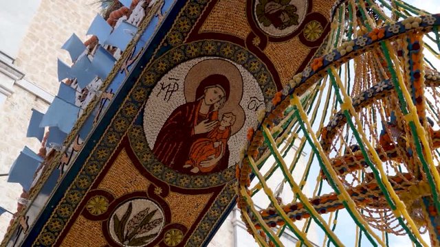 Traditional Sicilian festival of the Easter Arches in San Biagio Platani made with cereals, legumes, pasta, bread and other genuine materials.