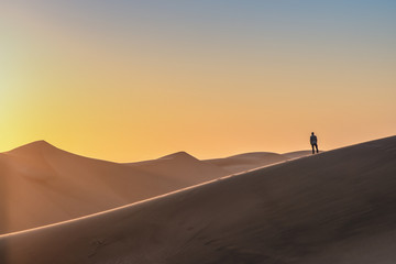 Sunset on dune 7 in namibia desert