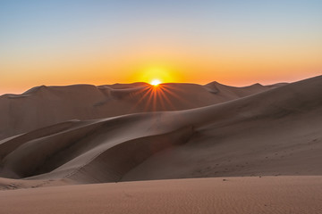 Fototapeta na wymiar Sunset on dune 7 in namibia desert