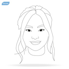 Beautiful fashion women half turn portrait with classical high bun hairstyle and sensual character, vector illustration isolated on the white background