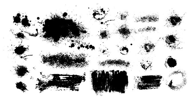 Set of blots. Black spots of paint on a white background. Grunge frame of paint. Vector