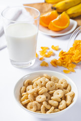 cereals with milk on white background